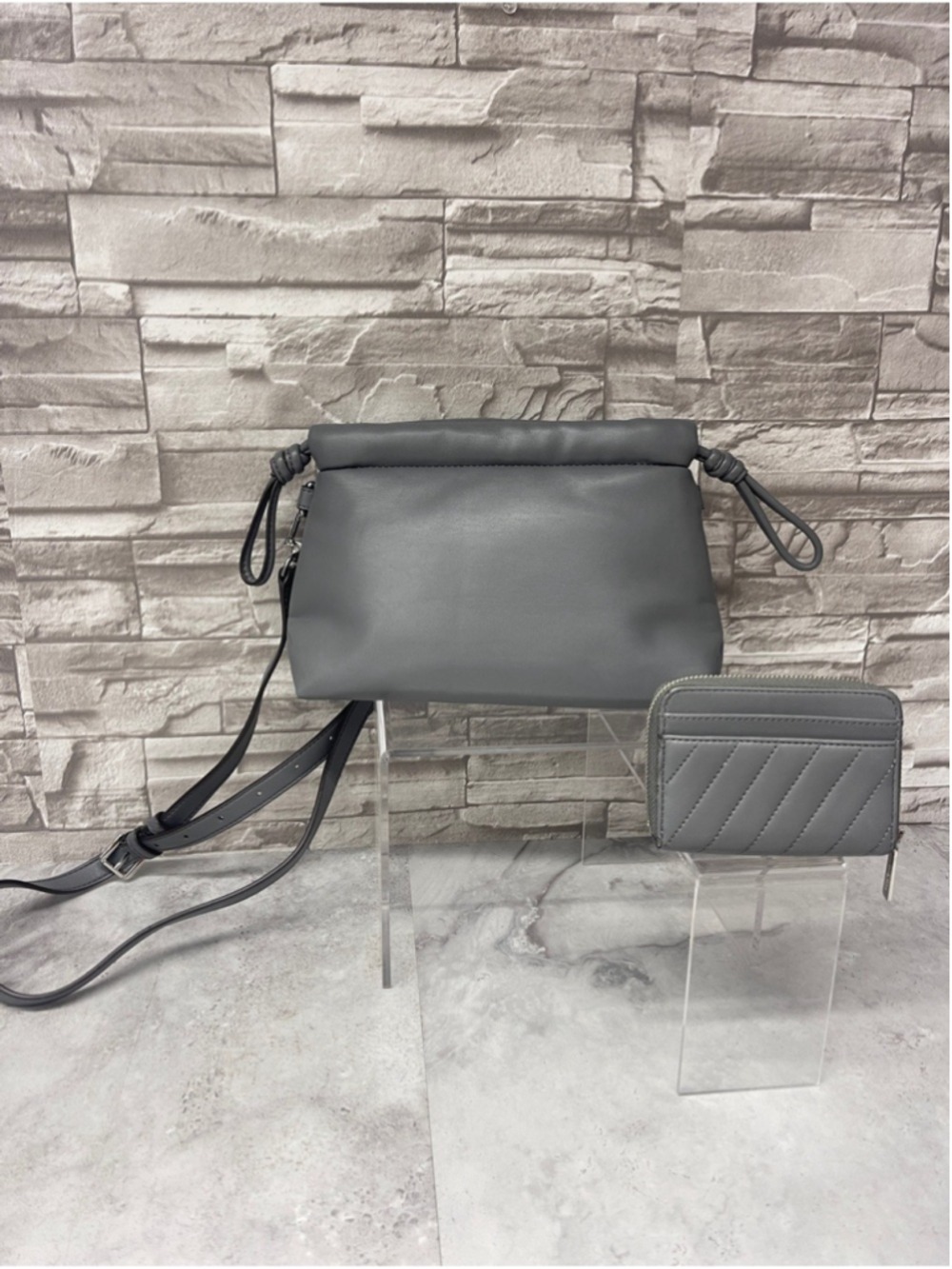 Michael Kors Lina XS Drawstring Crossbody Soft Plush Leather Heather Gray Set - Picture 5 of 16